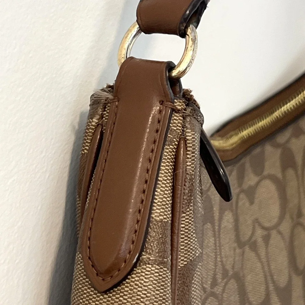 Coach Signature Zip Shoulder Bag Brown Coated Canvas Leather Trim  F29209 - Picture 8 of 16